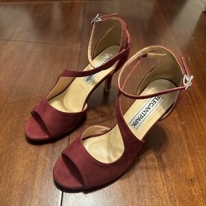 NWOB ELEGANTPARK Burgundy‎ Suede Open‑Toe Slingback Heels Size 8 US Women's